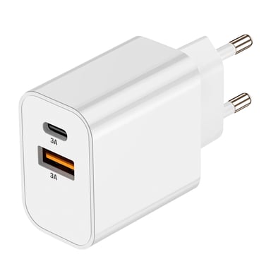 Chargeur Secteur USB-C + USB 15W Charge Rapide Compact Blanc