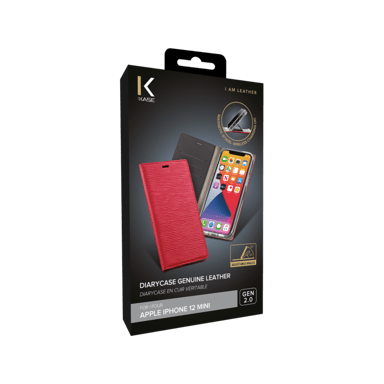 Diarycase 2.0 Funda tipo concha de piel auténtica con soporte magnético para Apple iPhone 12 mini, Rojo Burdeos