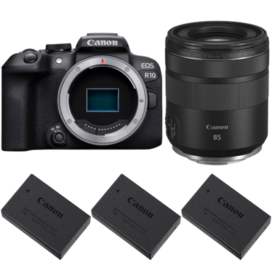 Appareil photo hybride Canon EOS R10 + RF 85mm F2 Macro IS STM + 3 Canon LP-E17 + Ebook  20 astuces pour des images qui claquent  - Neuf