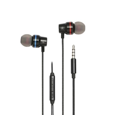 WE auricolari con microfono NERO1,2 m - jack da 3,5 mm, scatola di controllo integrata nel cavo, nero