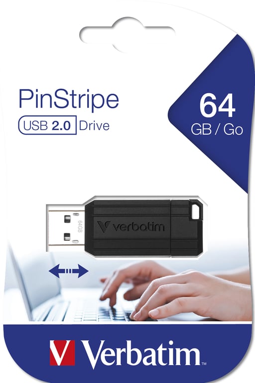 Verbatim Micro-clé USBPinStripe de 64 Go - noire - Neuf