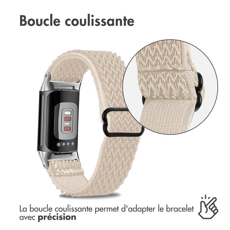 imoshion Bracelet en nylon élastique pour Fitbit Charge 5 - Beige - Neuf