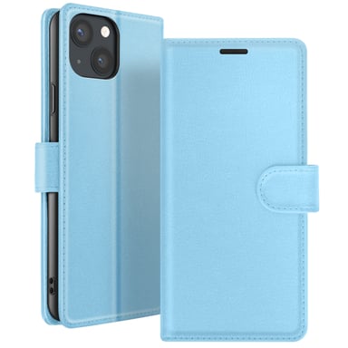 Zanaé Funda tipo cartera para iPhone 13 con soporte y lengüeta magnética Azul Claro
