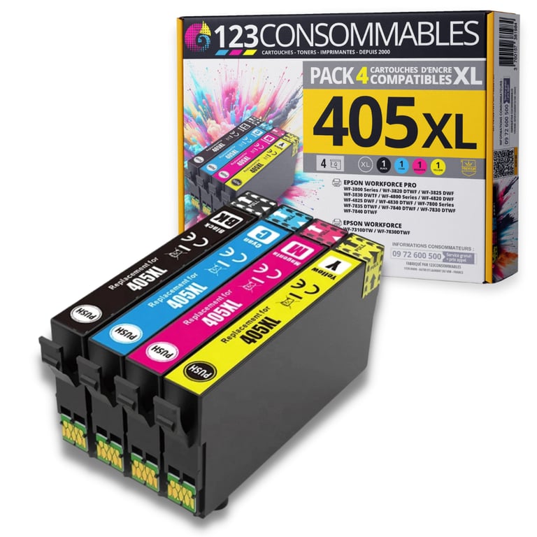 123CONSOMMABLES 405XL Cartouches d'encre compatible avec Epson 405XL Workforce Pro WF 3820DWF 3825DWF 4820DWF 4825DWF WF 7830DTWF WF 7835DTWF WF 7840DTWF 3 / 3 Cyan / 3 / 3 Jaune Neuf - vue 3