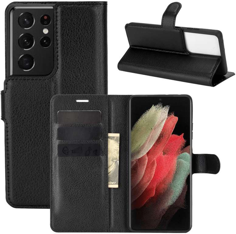 Portefeuille pour SAMSUNG Galaxy S21 Ultra Simili-cuir Rabat Protection (NOIR)