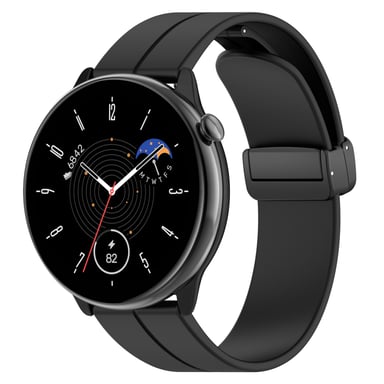 Correa de reloj con hebilla magnética de silicona. Black 22 mm Samsung Galaxy Watch 3 45 mm/Gear S3 Classic, Frontier, Huawei Watch Buds/GT Runner/GT2 Pro, Xiaomi Watch S1 Pro, Garmin Forerunner 255/Vivoactive 4