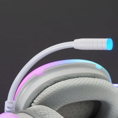 Mars Gaming MH-GLOW Blanco, Auriculares 360° Full Chroma RGB Flow, Micrófono Cancelación de Ruido, Diseño Ultra-ligero, Almohadillas Mempory-Foam, Compatibilidad Universal