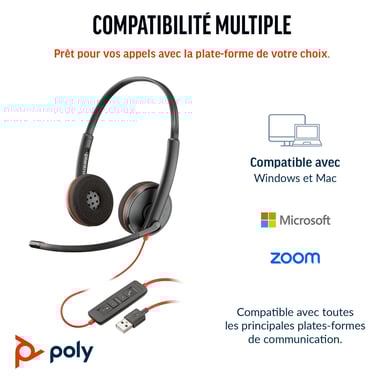 POLY Blackwire 3220 cuffie stereo USB-C + adattatore USB-C/A