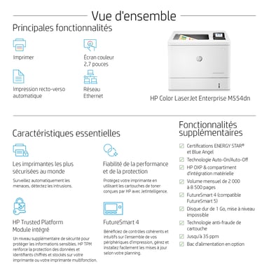 HP Color LaserJet Enterprise LaserJet Enterprise M554dn Color Impresora, Solo Ethernet; A doble cara