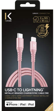 Câble USB-C vers Lightning certifié MFi Apple métallisé tressé Charge/sync (1M), Or Rose