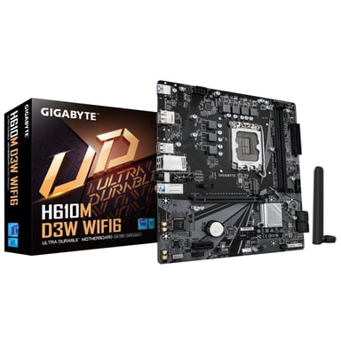 GIGABYTE H610M D3W WIFI6 Carte Mère - Prend en charge les processeurs Intel Core 14e génération, VRM 5+1+1 phases, jusqu'à 5600MHz DDR4, 1xPCIe 3.0 M.2, Wi-Fi 6, LAN 1GbE, USB 3.2 Gen 1