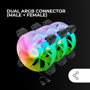 Mars Gaming MF-3AR, Kit 3x Ventiladores 120mm FDB, Aspas Invertidas, Iluminación ARGB 360° Sin Marco, Iluminación Anillo Completa, Ventiladores PC con Compatibilidad Total ARGB, Doble Conector, Negro