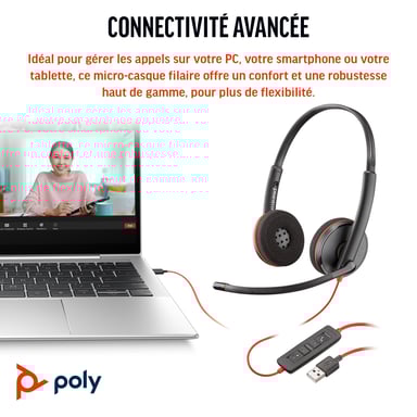 POLY Blackwire 3220 cuffie stereo USB-C + adattatore USB-C/A (vlot)