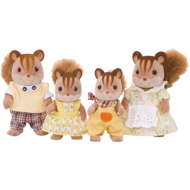 Figurines Sylvanian Families Walnut Squirrel Family 4172 - Lot de 4 écureuils articulés Maman Papa Fils Fille - Couleurs assorties - Neuf
