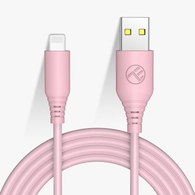 Cable de datos de silicona Tellur, USB a Lightning, 3A, 1m, rosa
