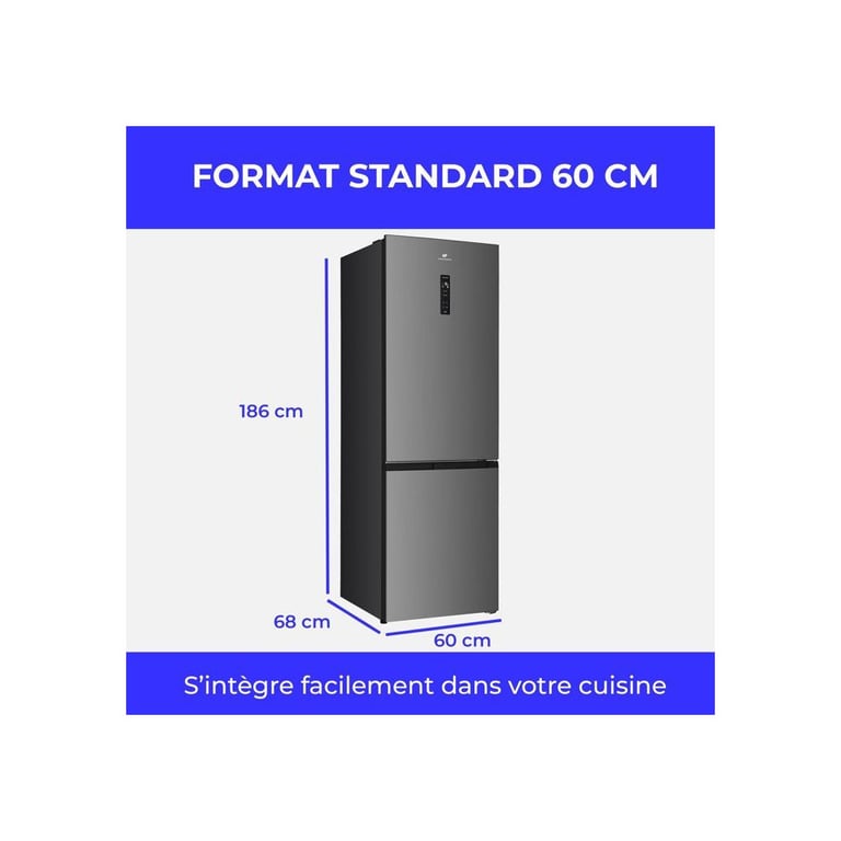 Réfrigérateur combiné CONTINENTAL EDISON CEFC400NFIXD 402 Classe D 60 x 68 x 186 cm Inox - vue 3