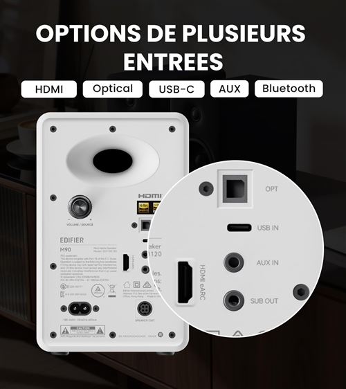 Haut parleurs Edifier M90 2.0 canaux sans fil et filaires blancs - vue 3