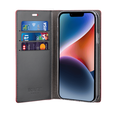 Diarycase 2.0 Custodia a conchiglia in vera pelle con supporto magnetico per Apple iPhone 14, rosso bordeaux