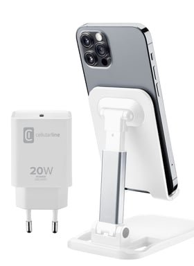 Cellularline Charge & Stand Kit - iPhone 8 or later Kit d'accessoires pour iPhone, avec fonction de charge et de support.