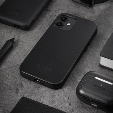Custodia magnetica in vera pelle per Apple iPhone 12 mini, Midnight Black