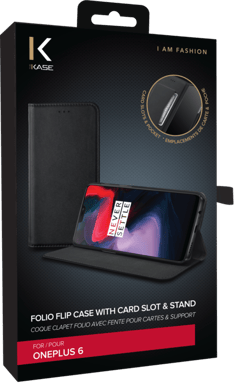 Funda tipo concha con ranura para tarjetas y soporte para OnePlus 6, Negro