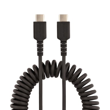 StarTech.com Cable de 50cm de Carga USB C a USB C, Cable USB Tipo C Rizado de Carga Rápida y Servicio Pesado, Cable USB 2.0 USBC, de Fibra de Aramida