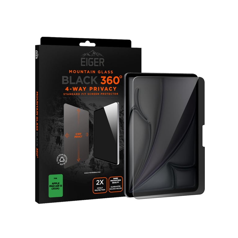 EIGER Mountain Glass Verre Trempe Premium Asahi 2.5d Privacy 360° pour Apple Ipad Air 13 2024 Neuf