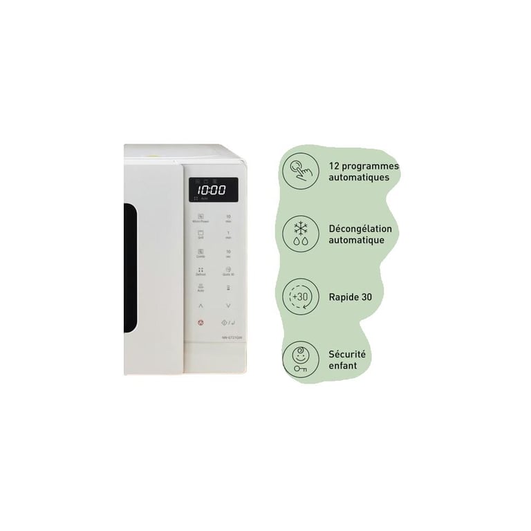 Panasonic NN GT21QWEPG Micro ondes grill 20 avec plateau tournant et grille grill écran LED décongélation automatique 12 programmes automatiques minuterie - vue 10