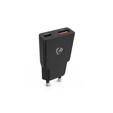 Chargeur mural NEDIS WCHA20BK 20 W GaN PD3.0 2 sorties (USB-A + USB-C) Noir