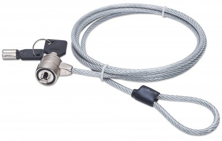 Manhattan Cable antirrobo para ordenador portátil (Kensington) con 2 llaves, compatible con la ranura Kensington estándar, cable de 1,5 m, acero con funda de PVC transparente, garantía de por vida