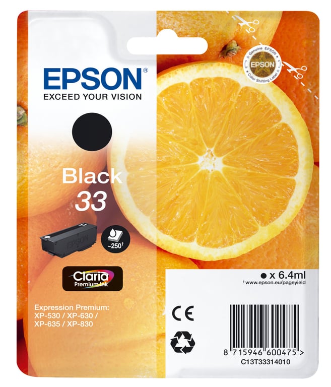 Epson 33 6.4 ml original emballage coque avec alarme radioélectrique/ acoustique cartouche d'encre pour Expression Home XP 635 830 Expression Premium XP 530 540 630 635...