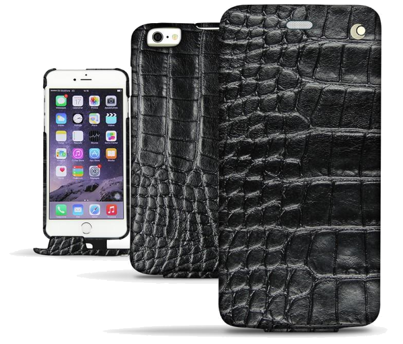 Housse cuir Apple iPhone 6 - Rabat vertical - Crocodile nero - NOREVE