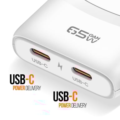 Chargeur de Voyage GaN 65W Prises EU US UK AUS avec 2x USB-C PD Blanc