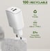 Double Chargeur maison USB A+C PD 37W (12+25W) Power Delivery Souple Blanc Just Green