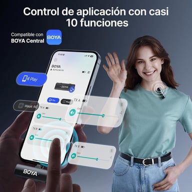 Micrófono inalámbrico Boyalink V2 24 bits, alcance 300 m, autonomía 30 h, USB-C y TRS 3,5 mm, 2 transmisores incluidos