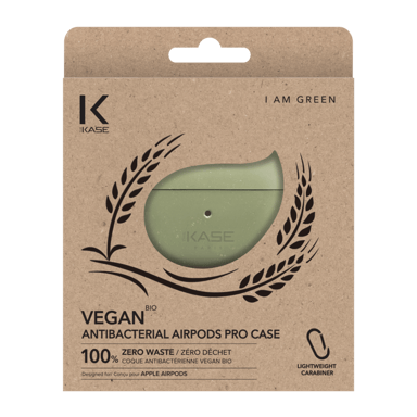 Carcasa antibacteriana vegana orgánica 100% cero residuos para los AirPods Pro de Apple, verde oliva