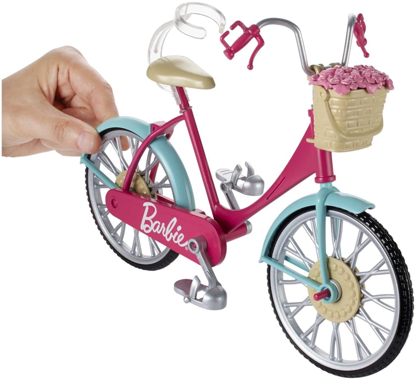 Barbie Mobilier Bicyclette pour poupée vélo fourni avec Casque et Panier avec des Roses Jouet pour Enfant DVX55 - vue 3