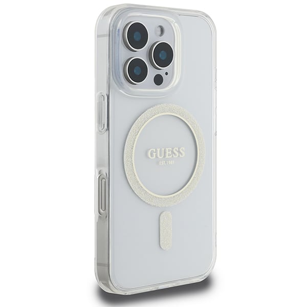Guess Coque pour iPhone 16 Pro Max MagSafe avec Cercle Pailleté Blanc - vue 2