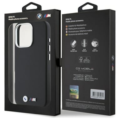 Étui BMW pour iPhone 16 Pro 6.3'' noir étui avec rabat M Smooth Full Wrapped Metal