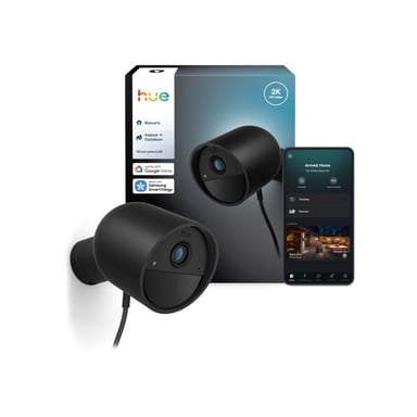 Caméra connectée Philips Hue Secure Cam 2K Wired Black EU 2K filaire vision nocturne infrarouge alertes de mouvement noire