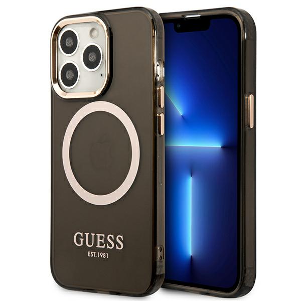 Guess Gold Outline Translucent MagSafe - Coque pour iPhone 13 Pro (Noir) - 3666339057039