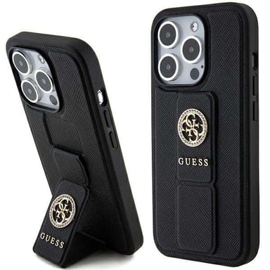 Custodia Guess per iPhone 15 Pro Max 6,7'' nero Custodia rigida Grip Stand 4G Saffiano Strass