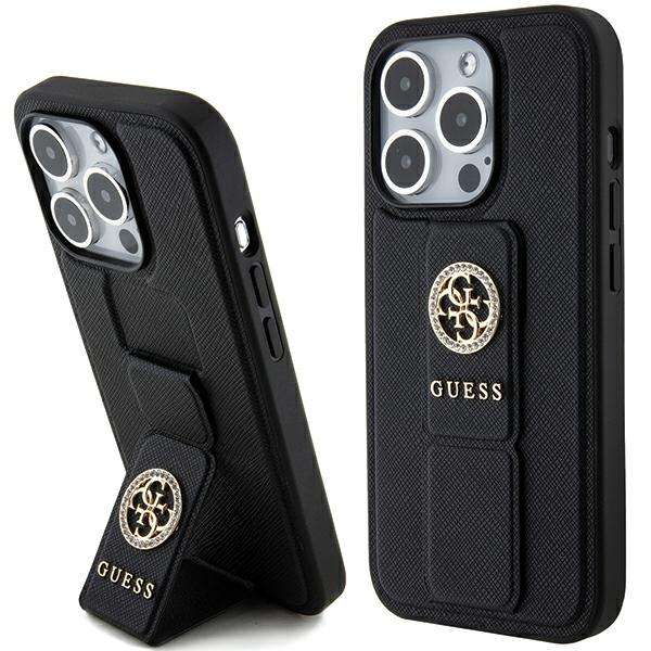 Guess Étui pour iPhone 15 Pro Max 6.7 étui rigide Grip Stand 4G Saffiano Strass