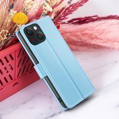 Zanaé Funda tipo cartera para iPhone 15 con soporte y lengüeta magnética Azul Claro