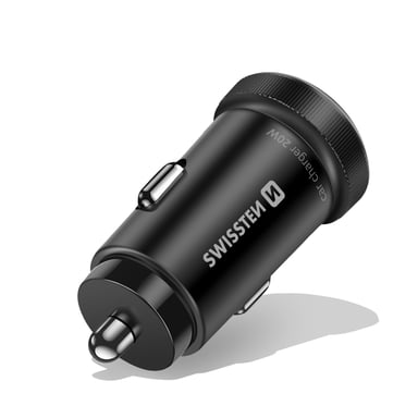 Swissten Cargador de coche USB-C 20W / USB-A para smartphone con cable USB-C 60W 1m Negro