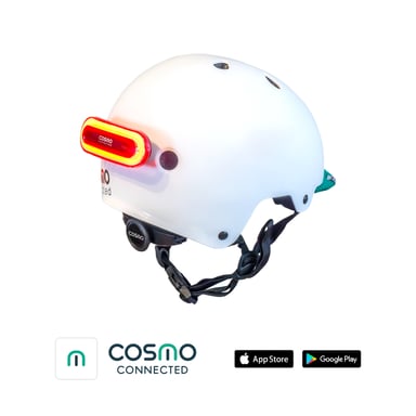 Cosmo Urban Blanco L/XL - Casco con Iluminación Trasera Inteligente y Conectada para Bicicletas - Intermitentes, Luz de Stop, Detección Automática de Caídas, Compartir Camino