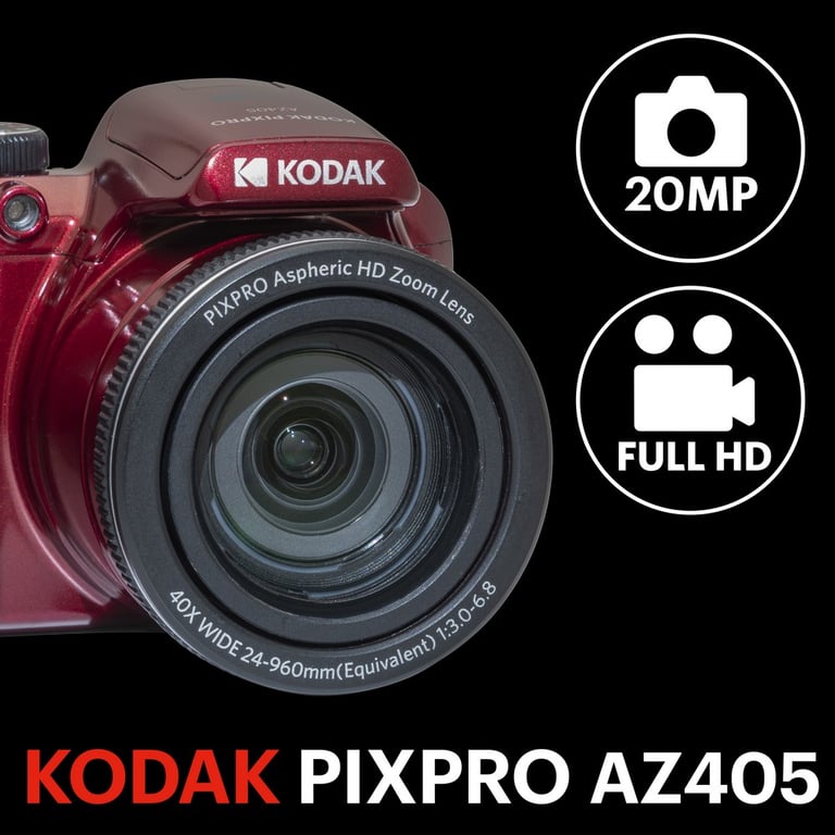 KODAK Pack Bridge Numérique Pixpro Astro Zoom AZ405 + Carte SDHC Kodak  Ultra High Speed U1 32GB - Appareil Photo 20 mégapixels,  Zoom X40, Grand angle, LCD, Vidéo Full HD 1080p, OIS, Pile AA - Rouge