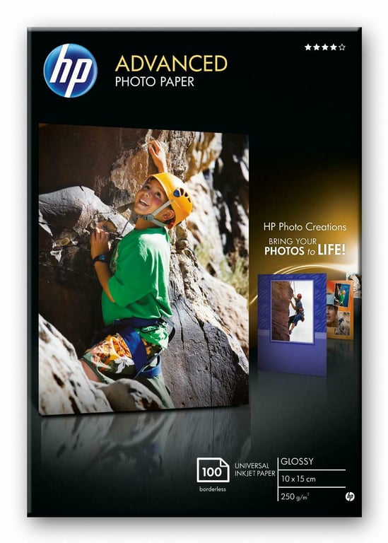 Papel fotográfico brillante HP Advanced, 250 g/m2, 10 x 15 cm (101 x 152 mm), 100 hojas
