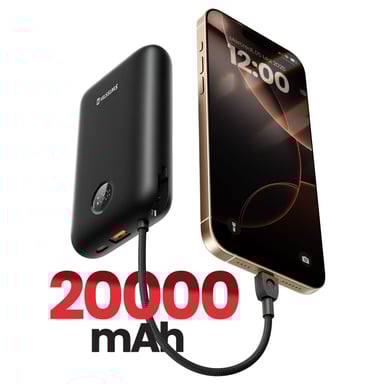 Swissten Batería Externa 20000mAh Cables USB-C y Lightning Pantalla LED Negro