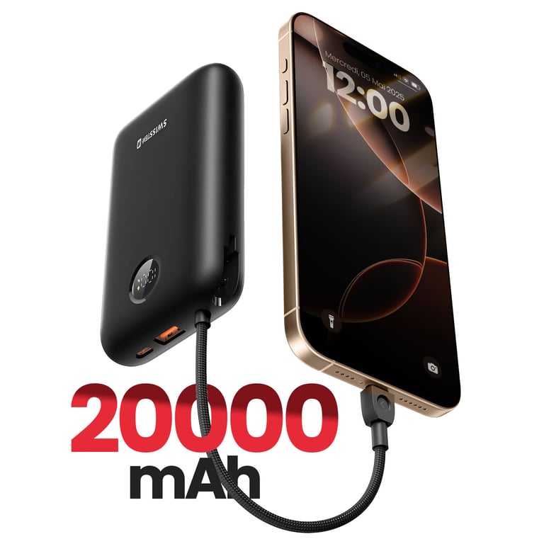 Batterie Externe 20000mAh Câbles USB C et Lightning intégrés Écran LED Neuf - vue 2
